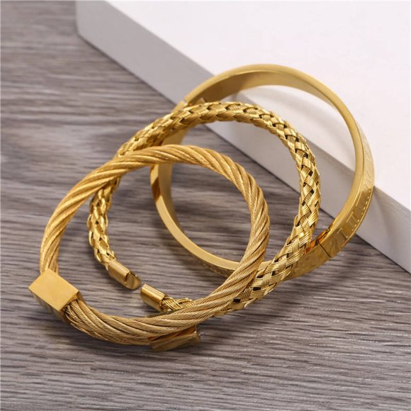 New! 3 Piece Royal Roman Bracelets Bangles Adjustable Gold - Picture 2 of 10
